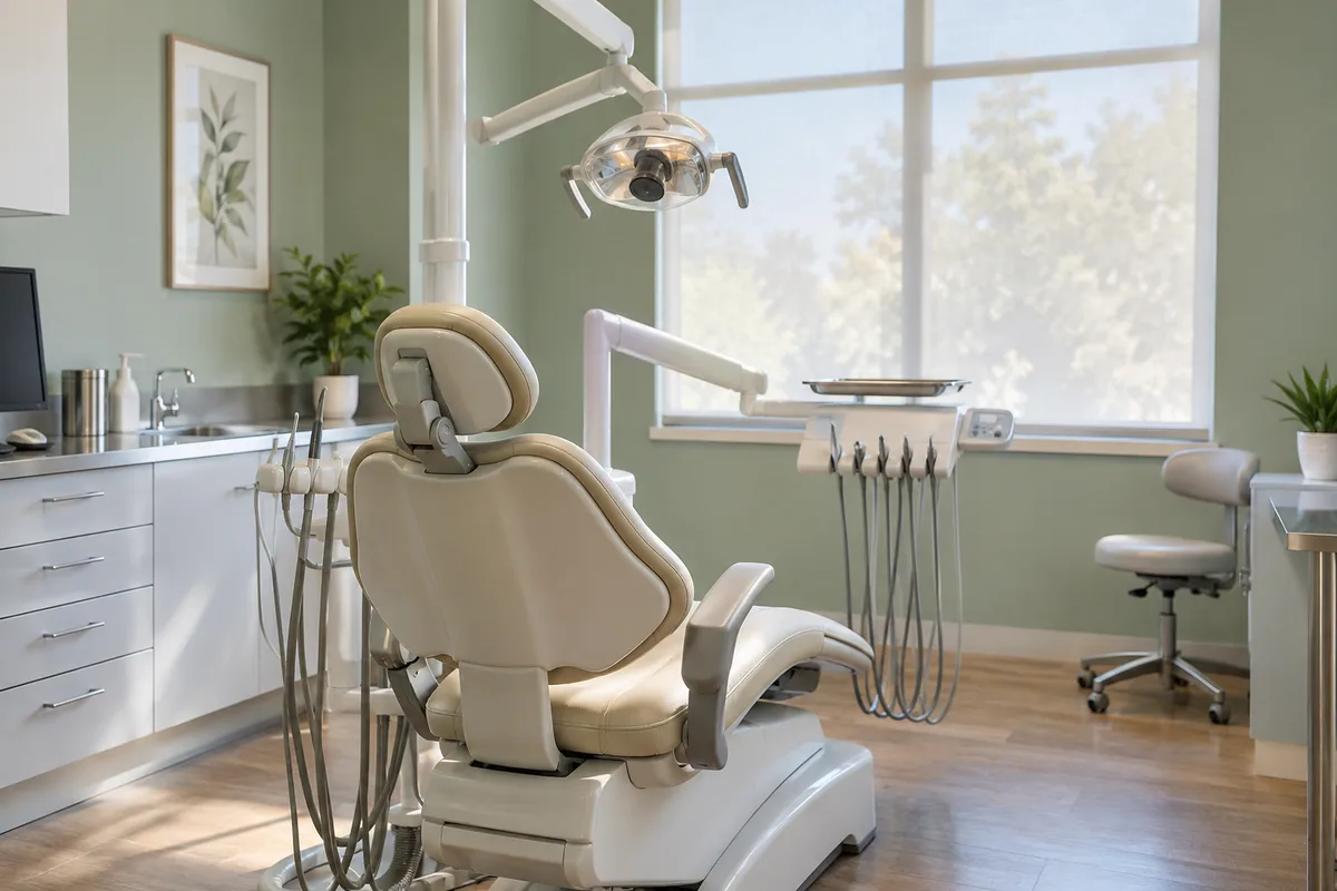AI-generated generic dental room, not a photograph of Shree Shyam Dental Care